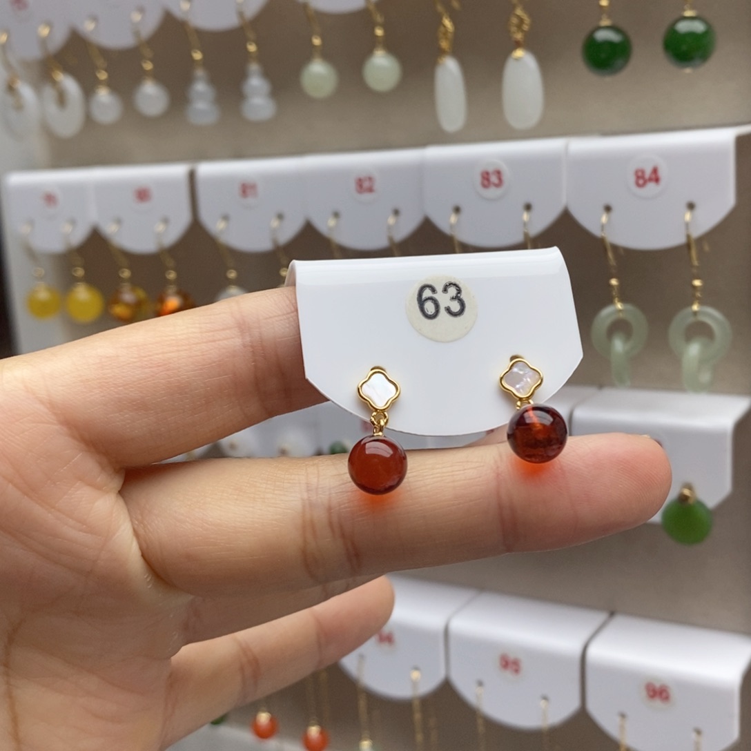 血珀银S925镶嵌耳饰