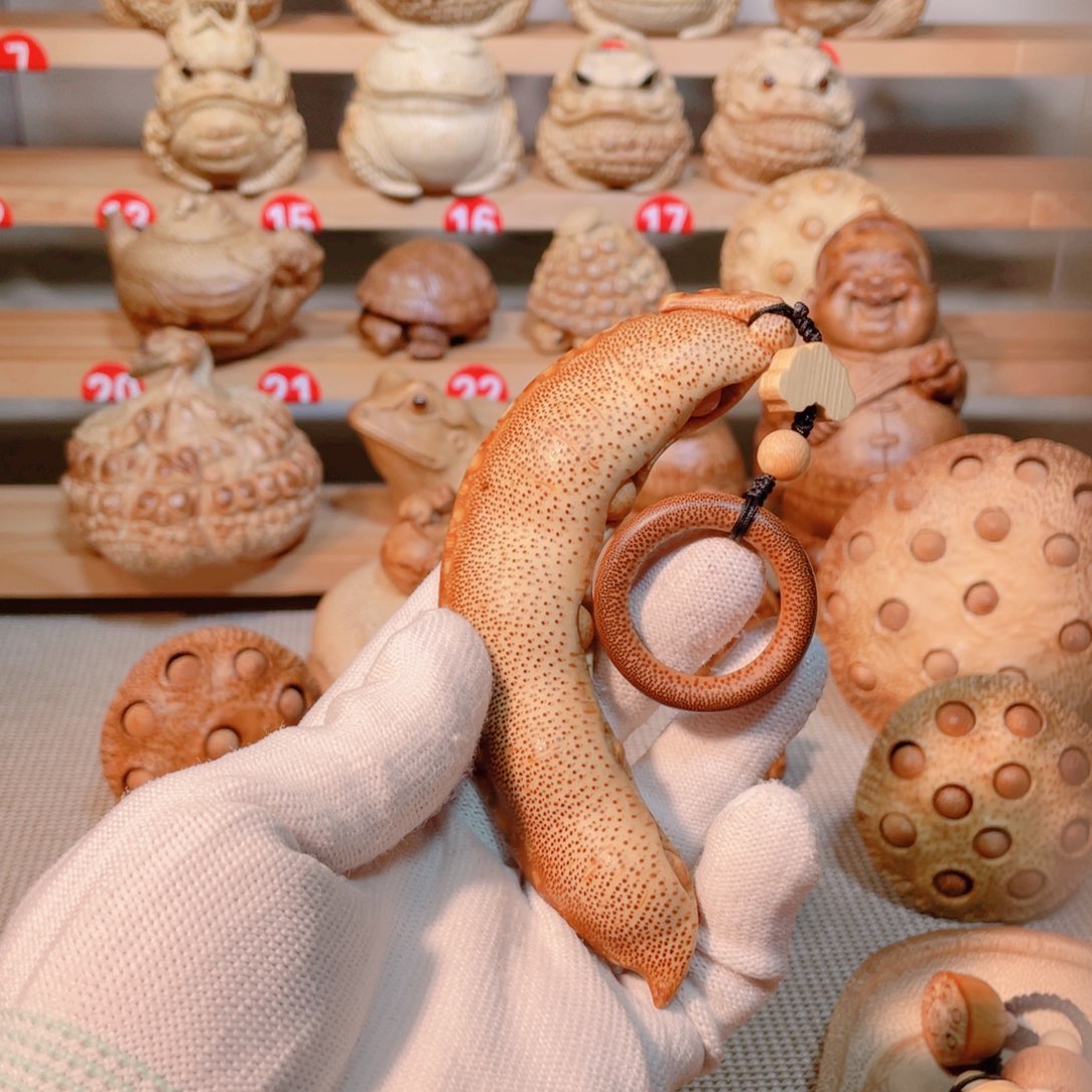竹根雕5籽豆角手把件