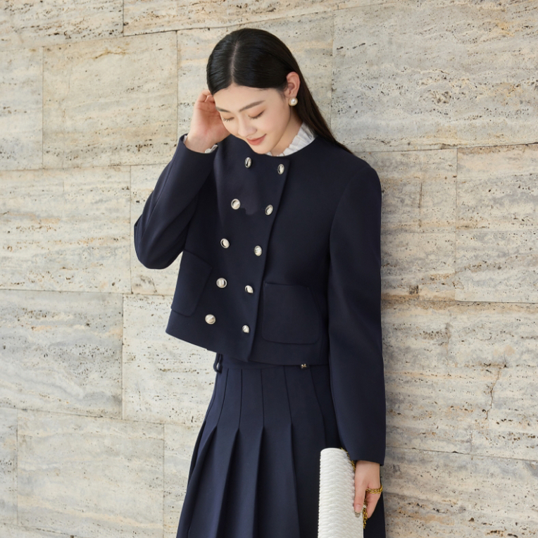 小香风外套秋冬制服常规短款短外套秋季长袖双排扣