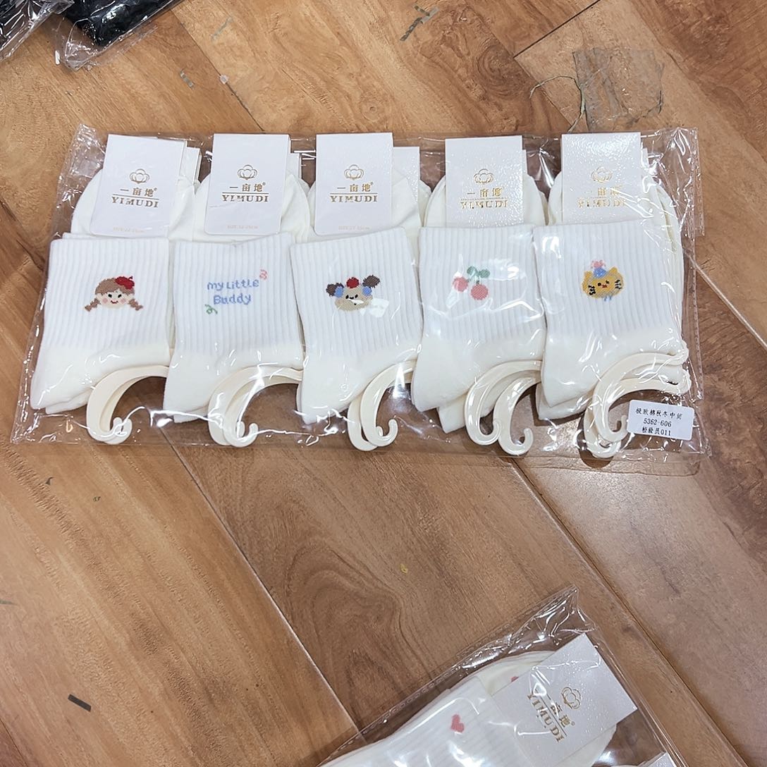 棉女士白色带图案袜子一包10双纯棉
