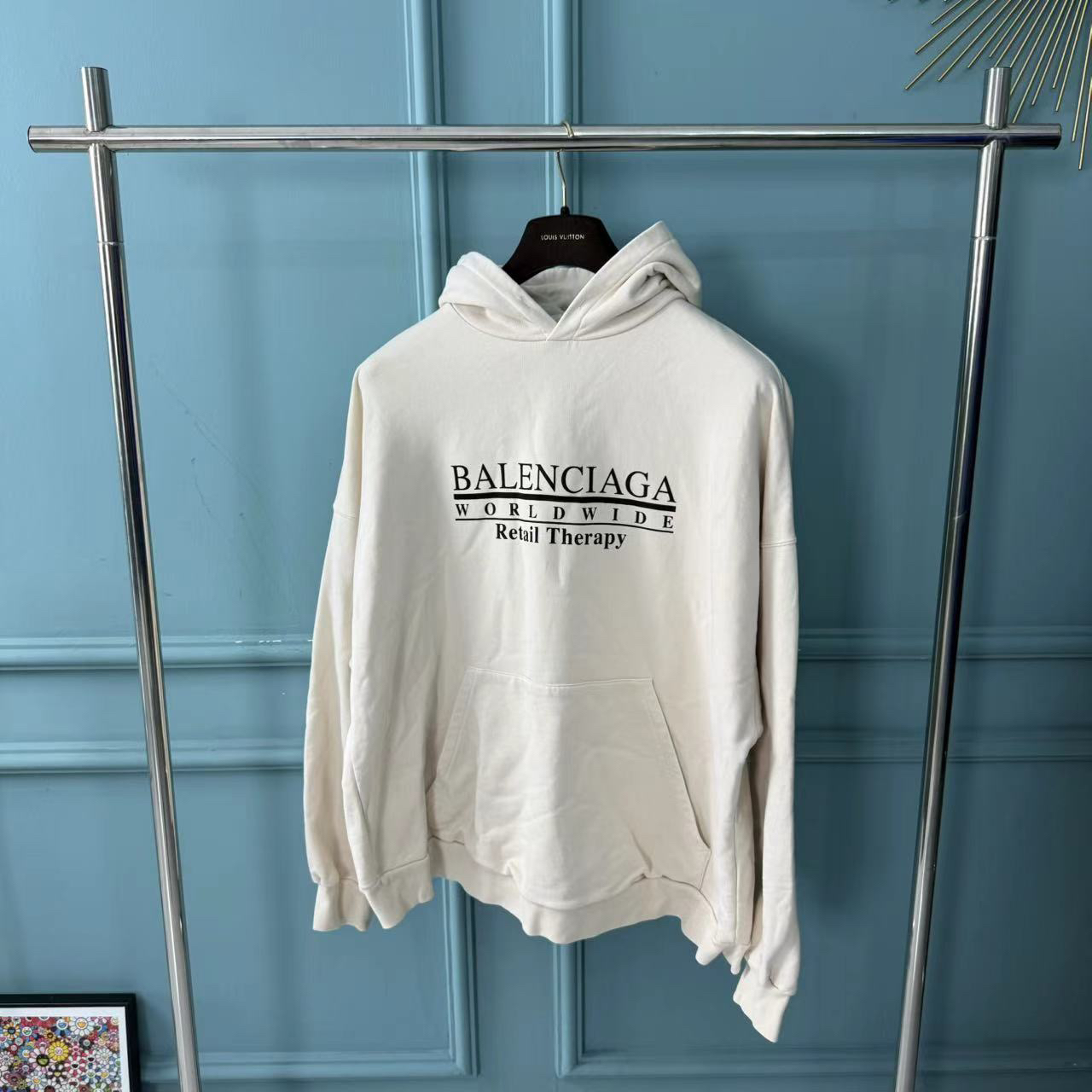 99新 Balenciaga/巴黎世家 米白色下划线帽衫 尺码2码 yy00342