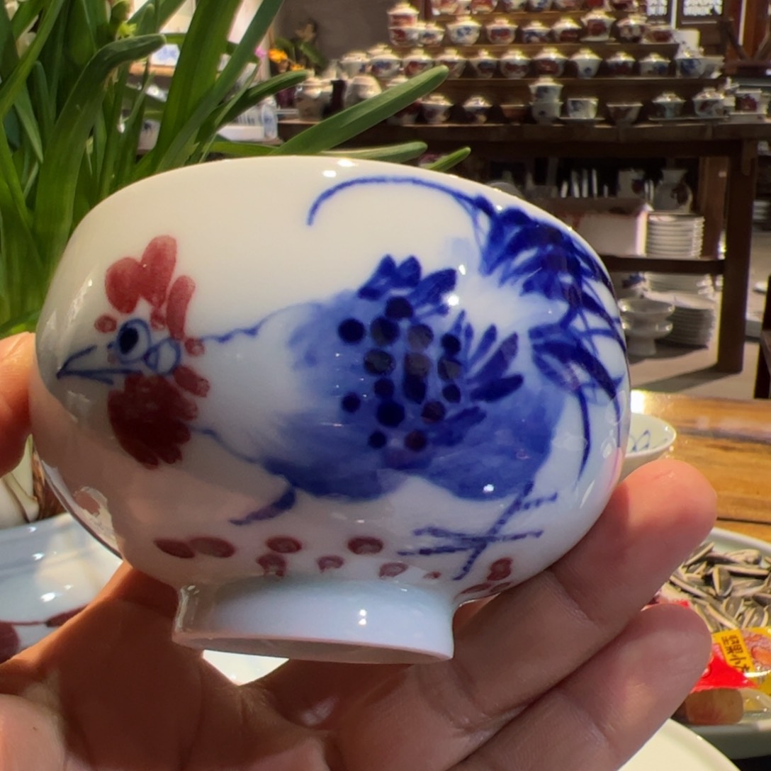 杯原矿青花釉里红瓷器