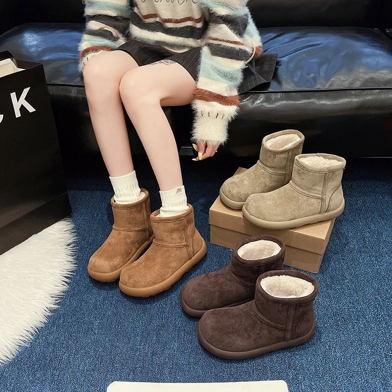 【防水】雪地靴学院风纯色韩版小土豆棉鞋女款加绒保暖靴防滑女鞋