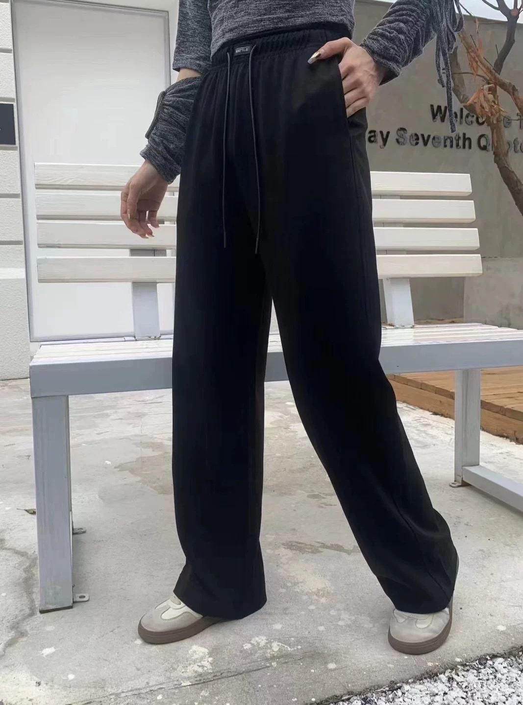 秋冬新款加绒66622高级设计感百搭洋气休闲直筒阔腿长裤