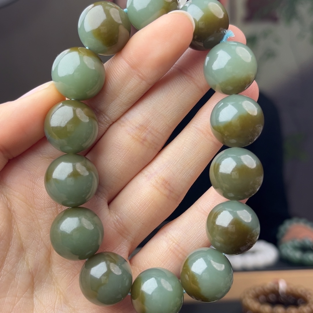 和田玉手链未镶嵌手串纯天然新疆且末料带糖16mm