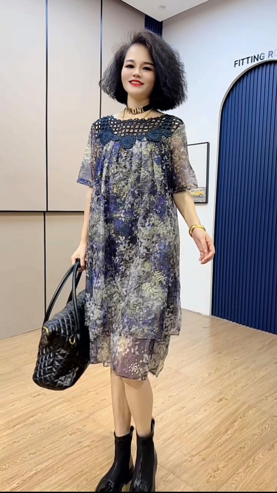 大牌高定琉璃丝夏季气质蕾丝中长款时尚连衣裙裙子女（卡码拍小）