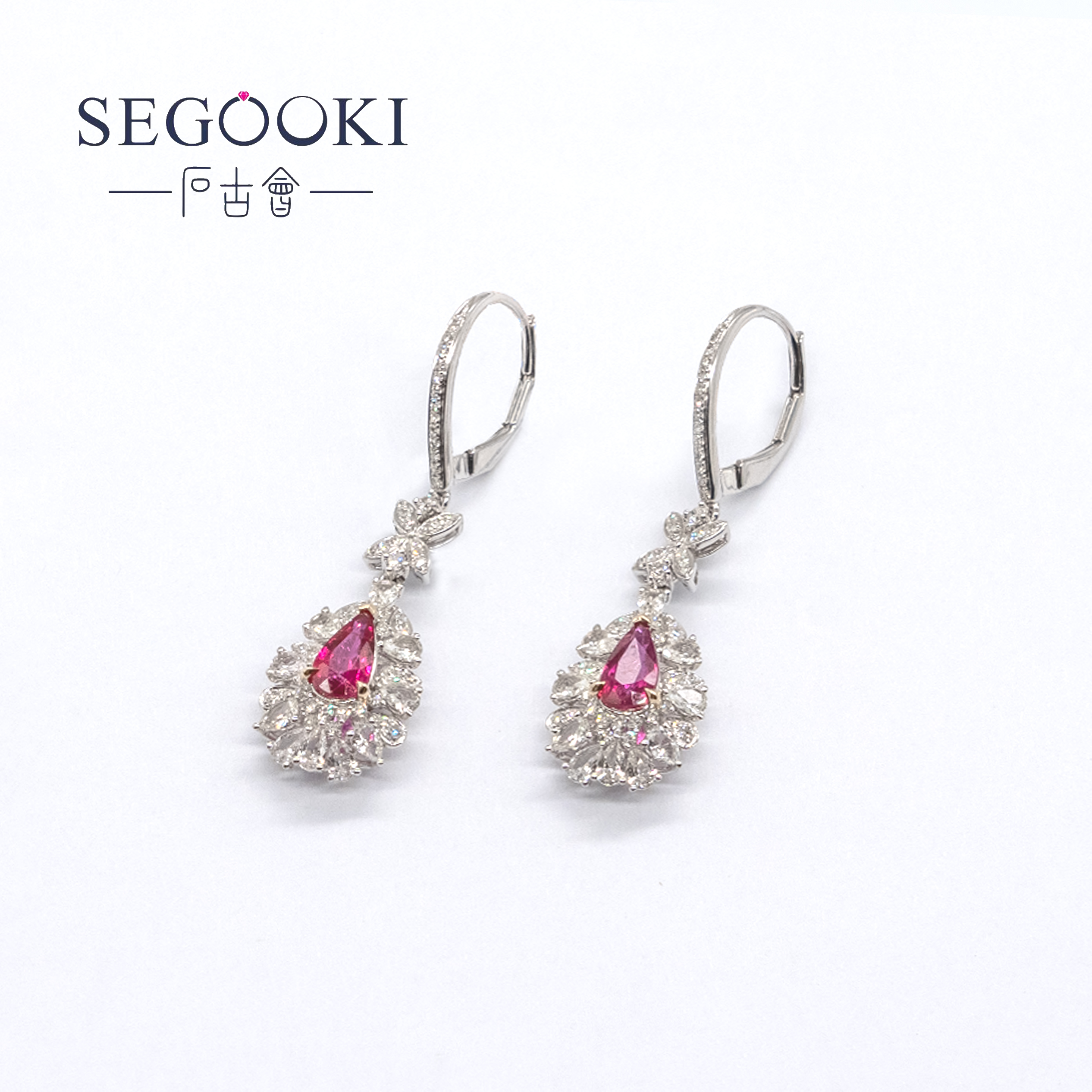 【石古会】18K无烧鸽血红宝石耳坠-主石1.39ct