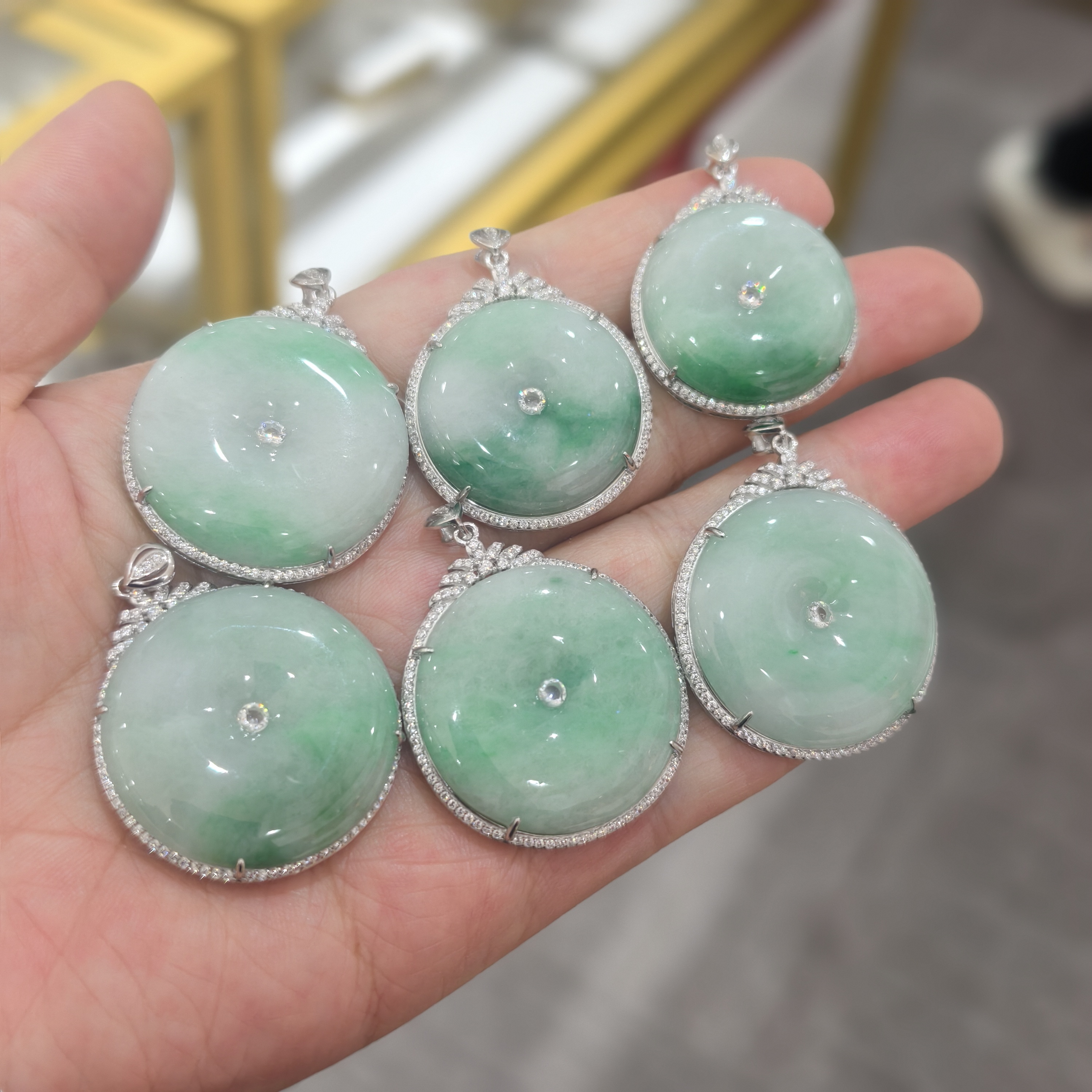 A74天然缅甸A货翡翠S925银镶平安扣吊坠（多样性发其一）