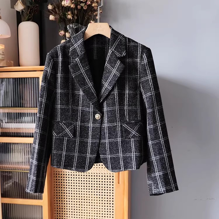 K2671 格子西装外套小香风显瘦上衣 1WT1910