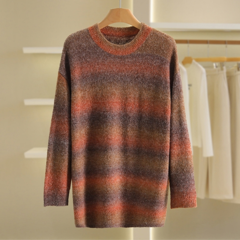 【伍莎-自营】渐变色宽松圆领毛衣#VZ148M029