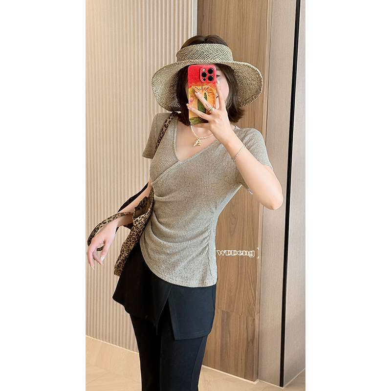 清清款王等等【甜酒酿】新款定制镂空苎麻短袖针织上衣U225S04651