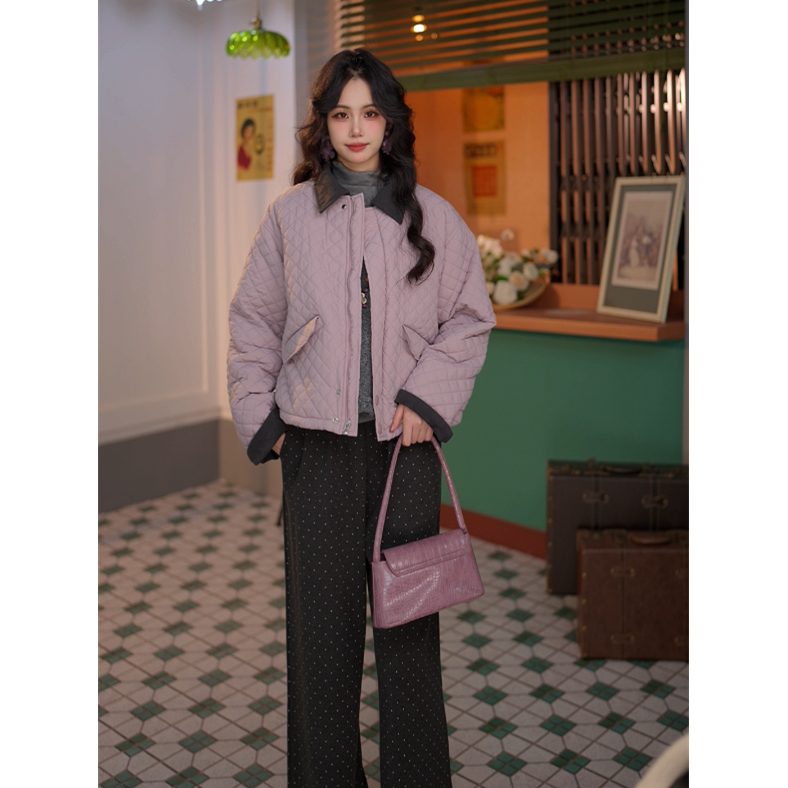 【棉花云朵】复古港风小菱形秋冬新款氛围棉服外套 SM2477485