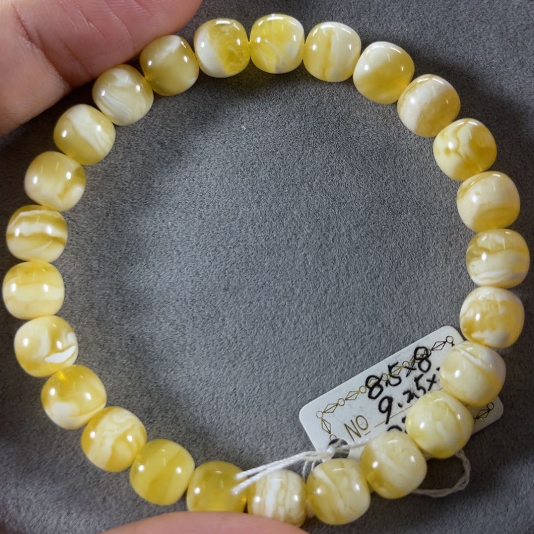 蜜蜡手链未镶嵌金瓷白虎皮纹