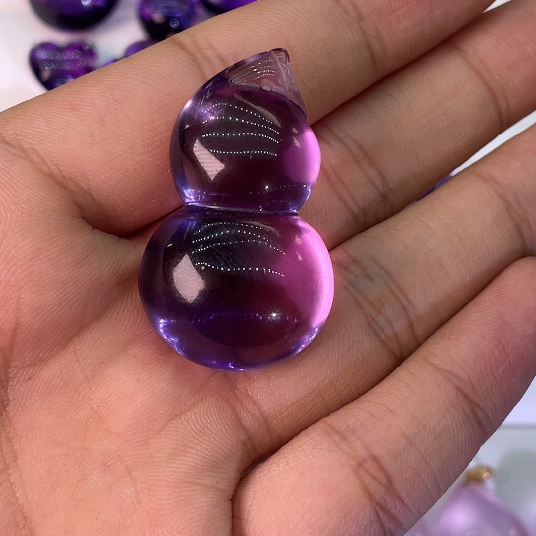 银S925镶嵌水晶颈饰紫水晶葫芦加银扣头配银链子