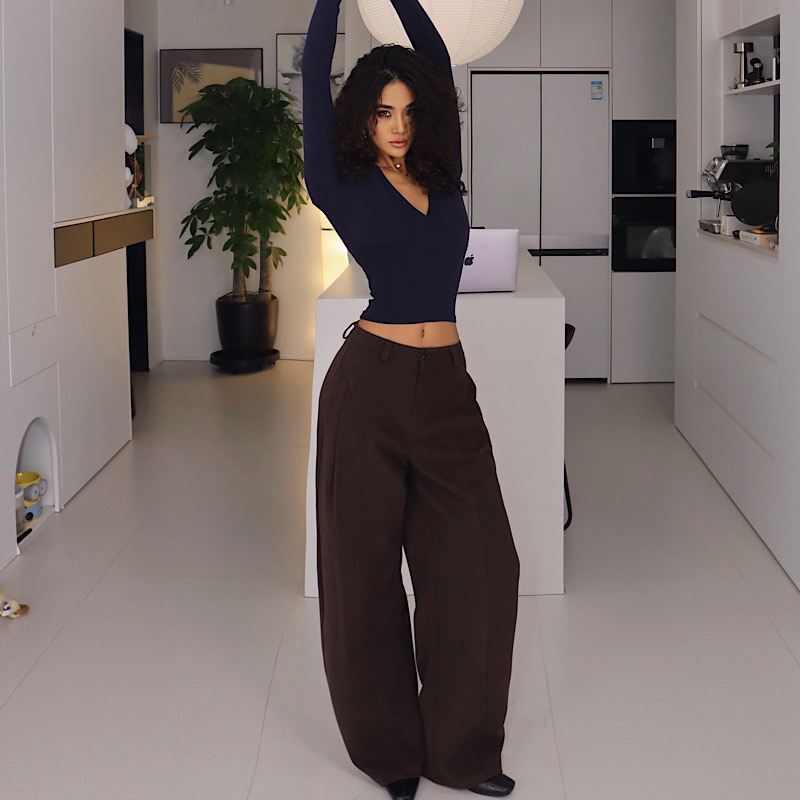 【毛呢阔腿裤高腰长裤】香蕉裤女款2025新款百搭休闲裤女