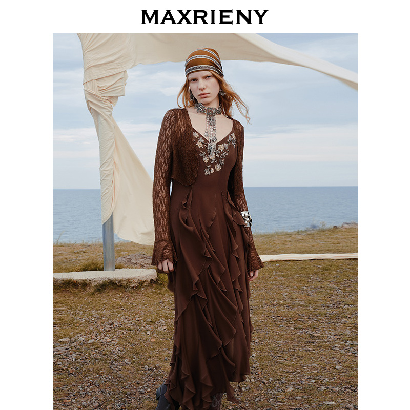 【小花专属】MAXRIENY沙丘落日裙废土风穿搭V领连衣裙25秋