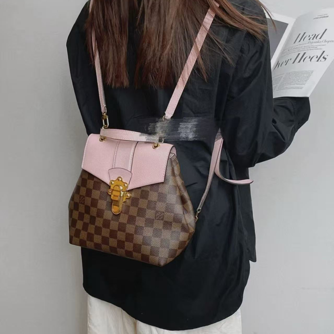 95新 LouisVuitton/路易威登 御古屋/28013/粉色棋盘格双肩包 18