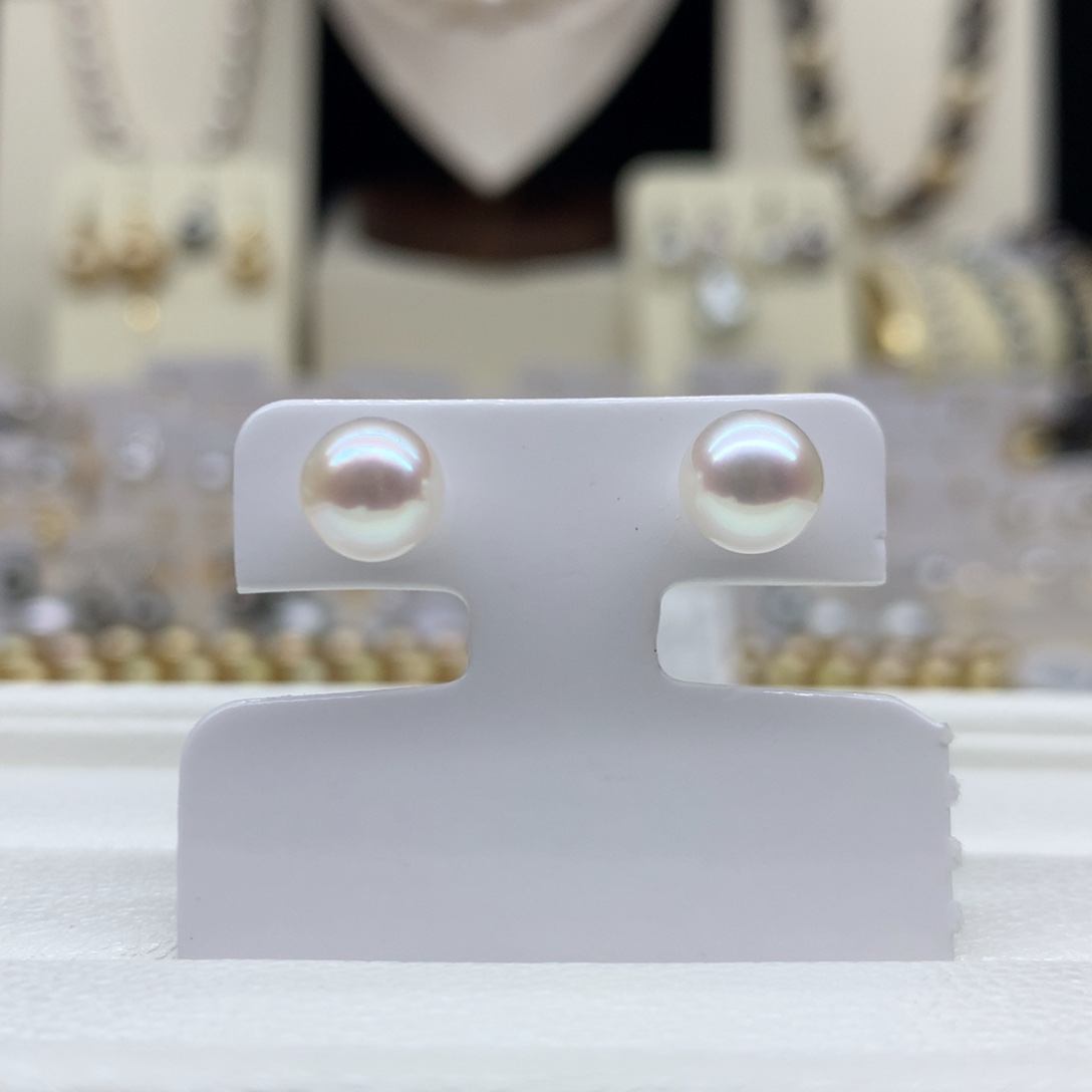 18K金镶嵌海水珍珠耳饰7-8mm海水珍珠耳钉