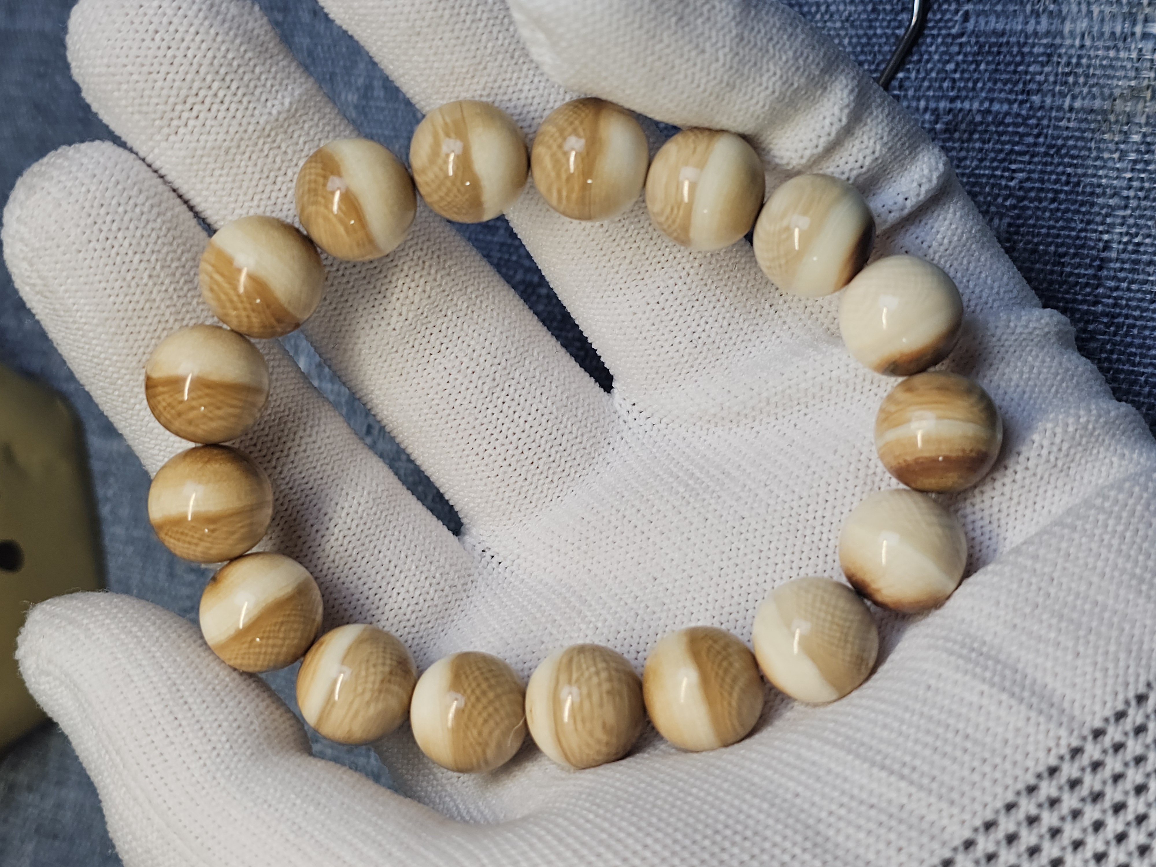 天然猛犸牙特色1.2阴阳双色咖珠