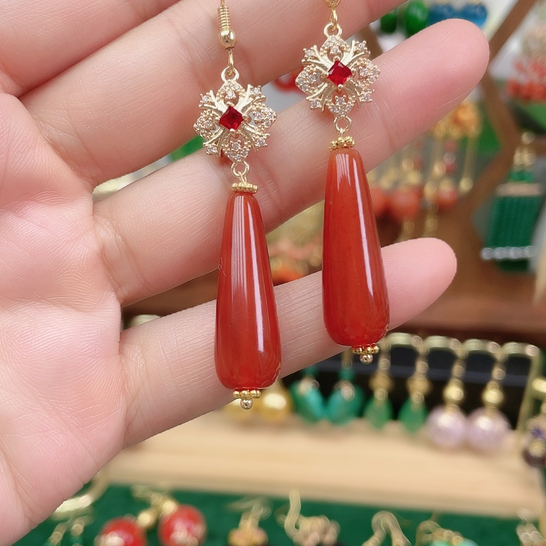 玛瑙/玉髓合金耳饰