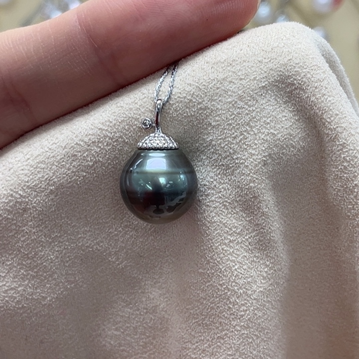 银S925镶嵌颈饰海水珍珠大溪地 12-13mm 27号