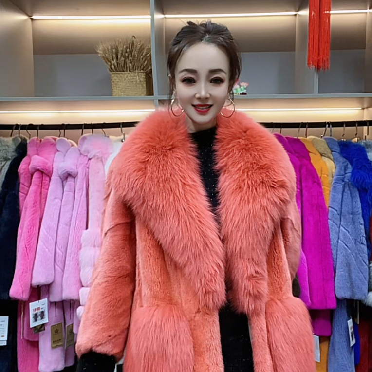  富人区 进口狐狸毛领短款水貂皮大衣皮草外套女2025新款气质减龄