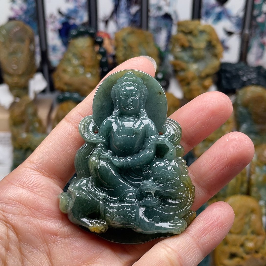 翡翠未镶嵌颈饰天然翡翠a货文殊