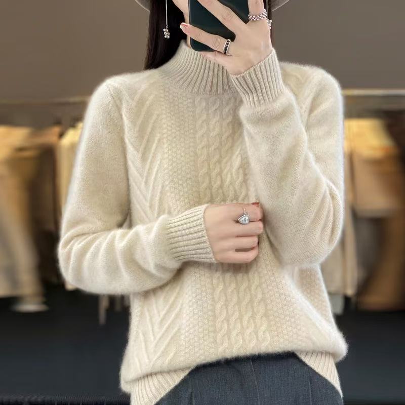 秋冬新款半高领羊毛衫女时尚内搭复古针织冬季厚款加厚毛衣打底衫