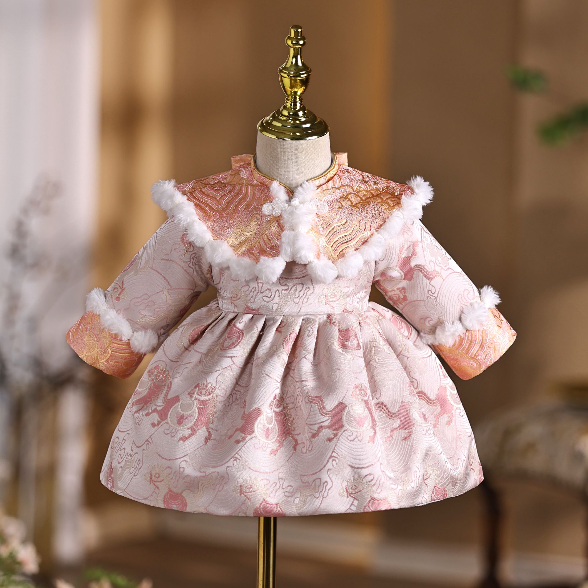 《西柚粉》周岁轻奢礼服抓周公主裙唐装婴儿一岁生日宴会包屁服国风