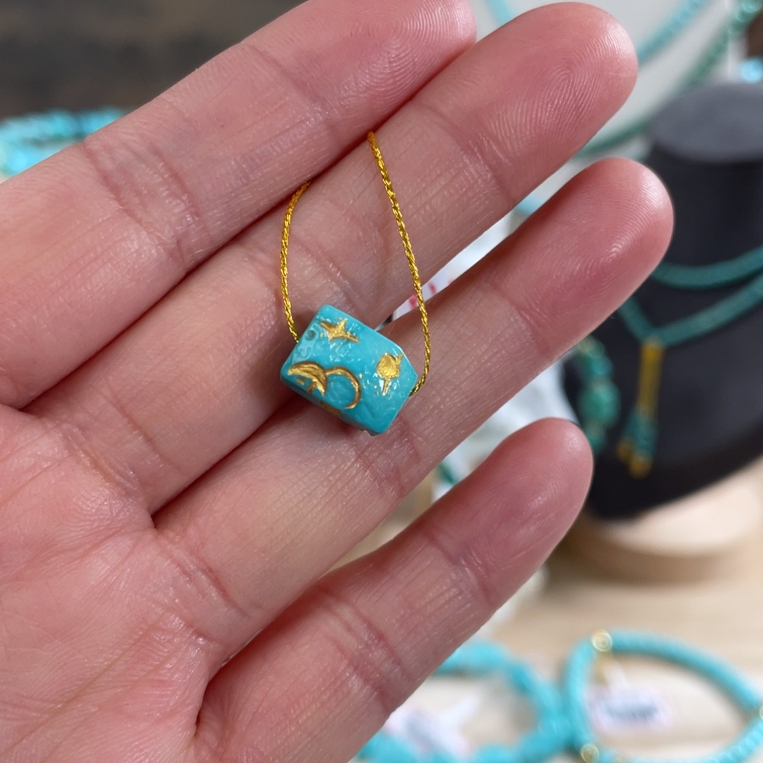 绿松石未镶嵌套链7*11瓷釉级方糖