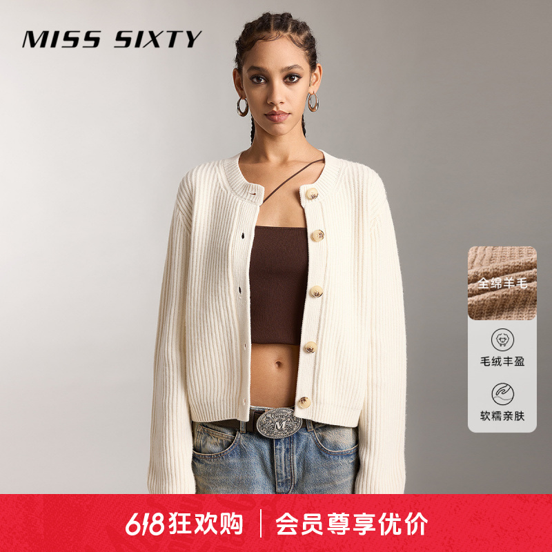 【新年系列】Miss Sixty绵羊毛针织衫外套女圆领宽松短款气质百搭
