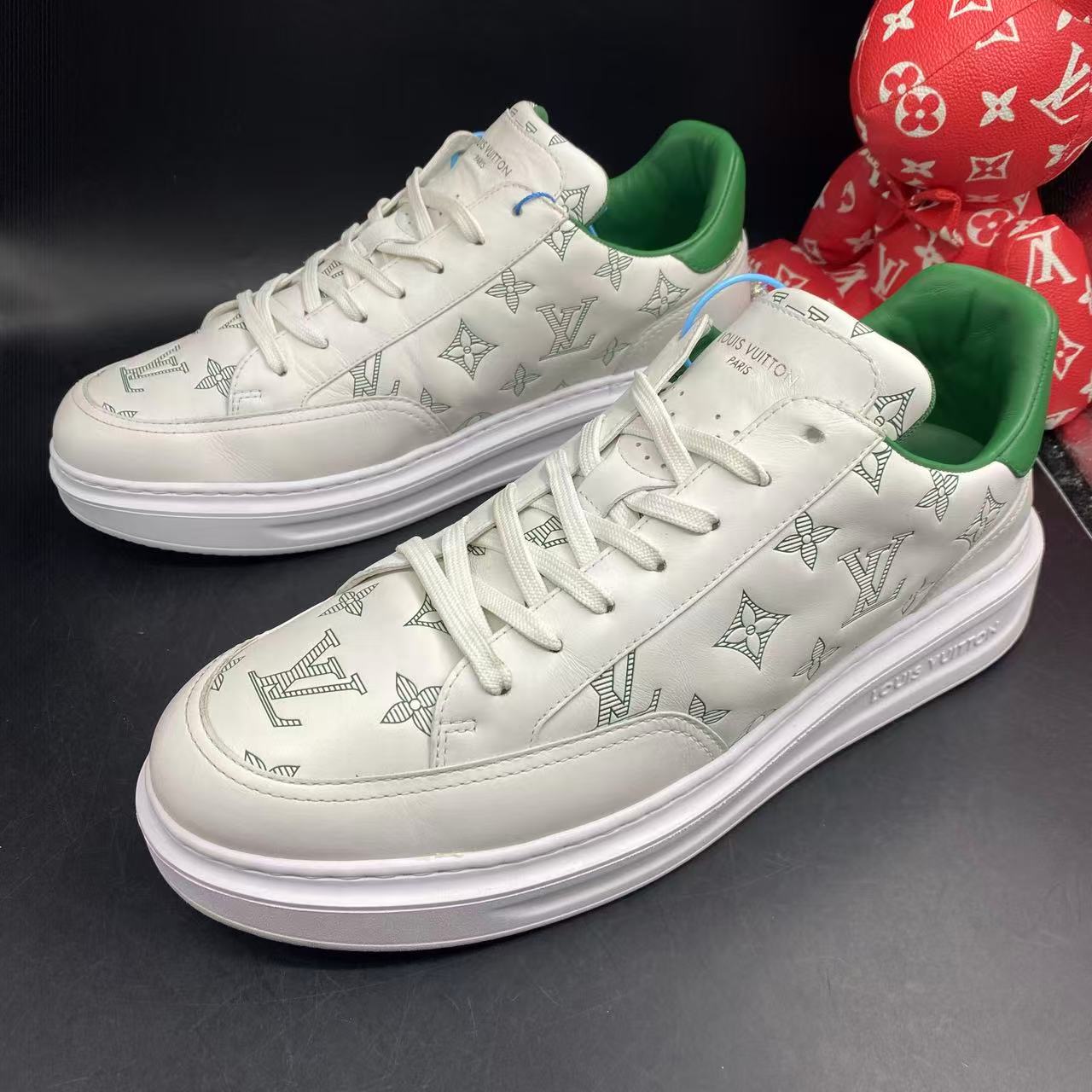 95新 LouisVuitton/路易威登 白绿老花休闲松糕鞋43欧码olas156