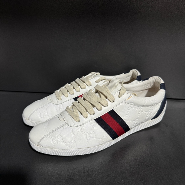90新 GUCCI/古驰 39.5码/古驰95新 低帮满印白色条纹
