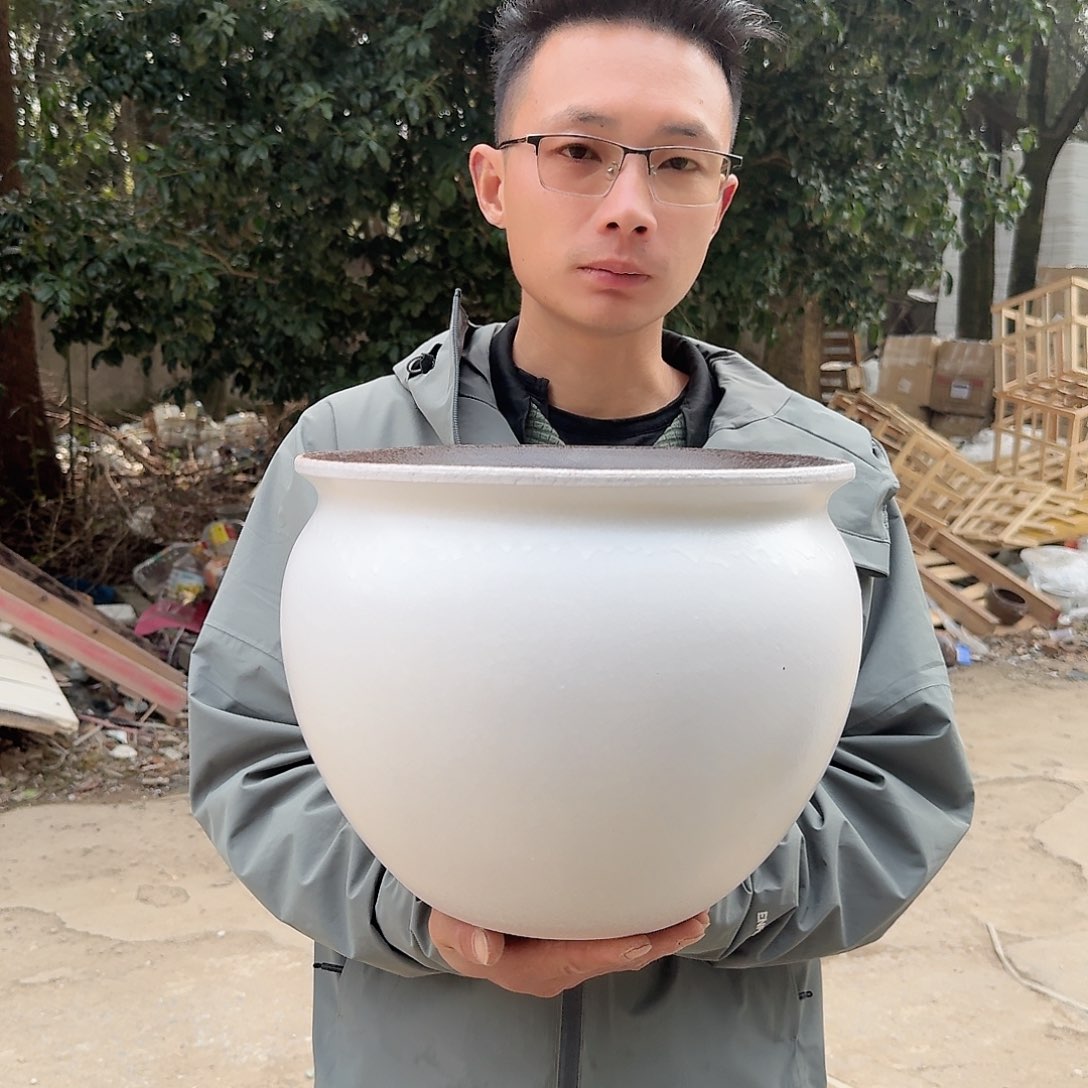 紫砂花盆口30高25（一个大胖子白色