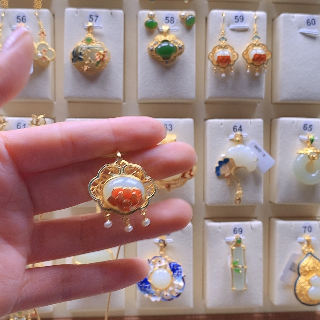 和田玉颈饰银S925镶嵌