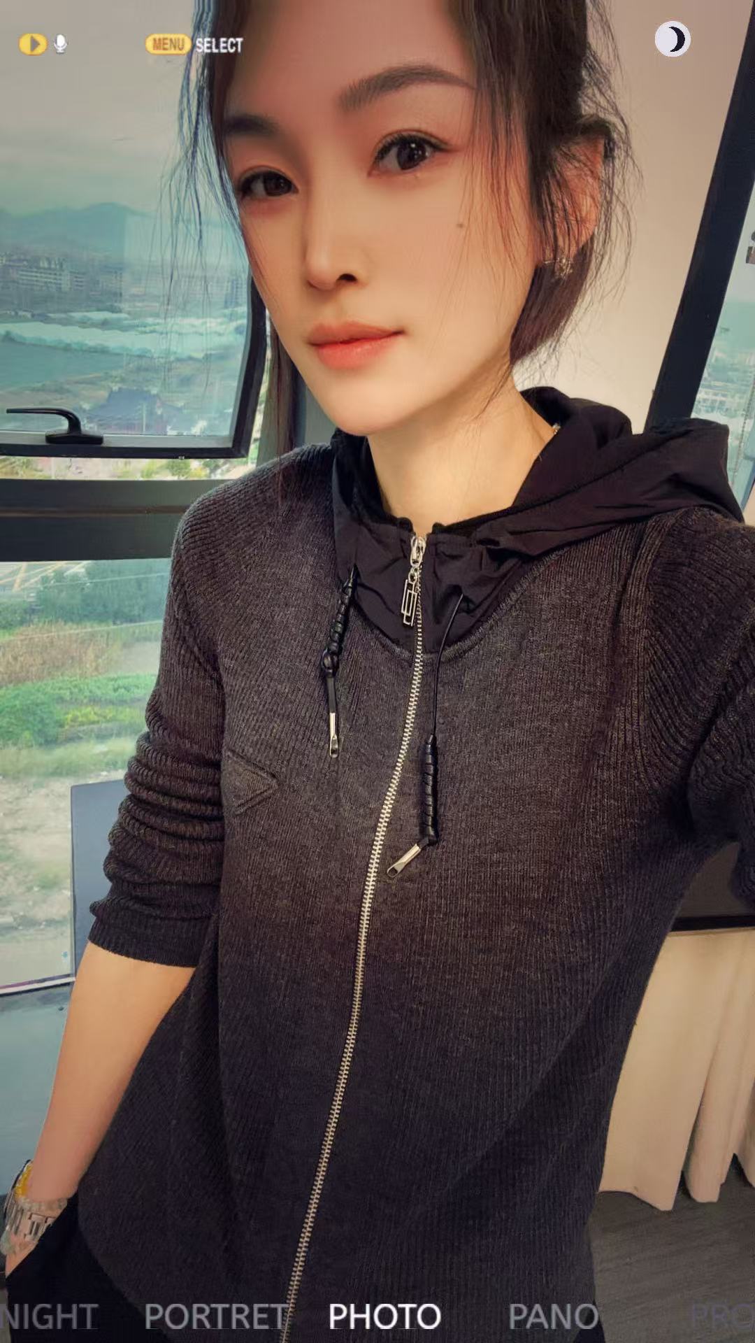 3115全拉链连帽抽绳三角拼布帽衫针织毛衣开衫