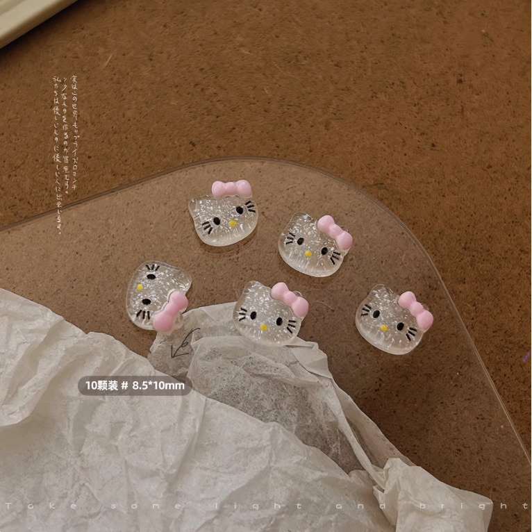 【马上制造局】透粉KT猫头美甲饰品卡通可爱立体猫咪透明凯蒂树脂