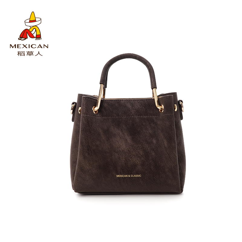 Mexican/稻草人牛皮包柔雾多隔层轻奢女士单肩手提包水桶包小众