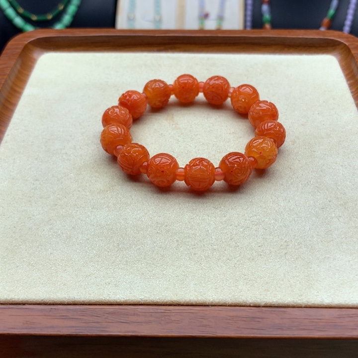 翡翠未镶嵌手链红翡手串