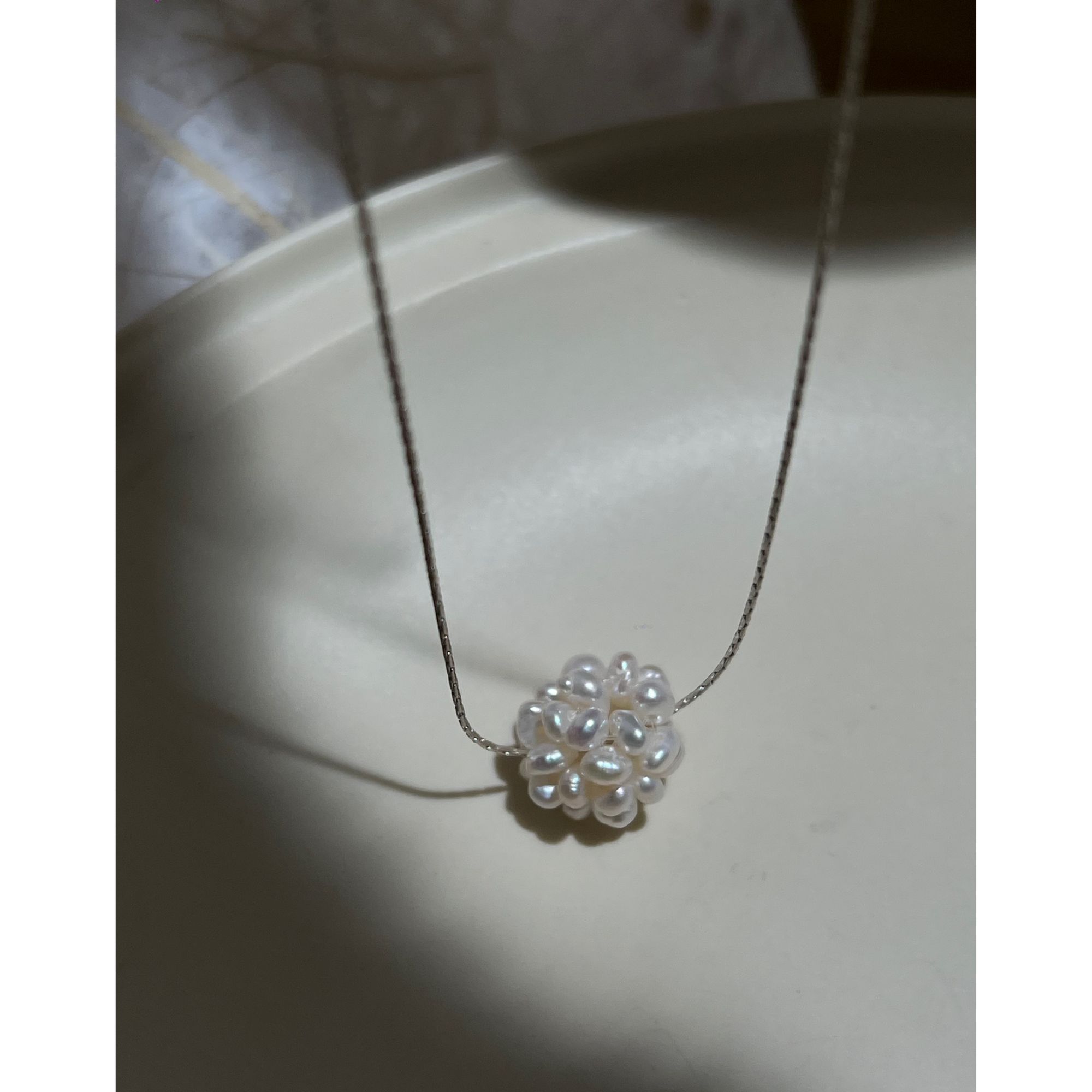 JUNMU天然珍珠绣球花项链925银锁骨链精致百搭温柔微笑链简约颈链