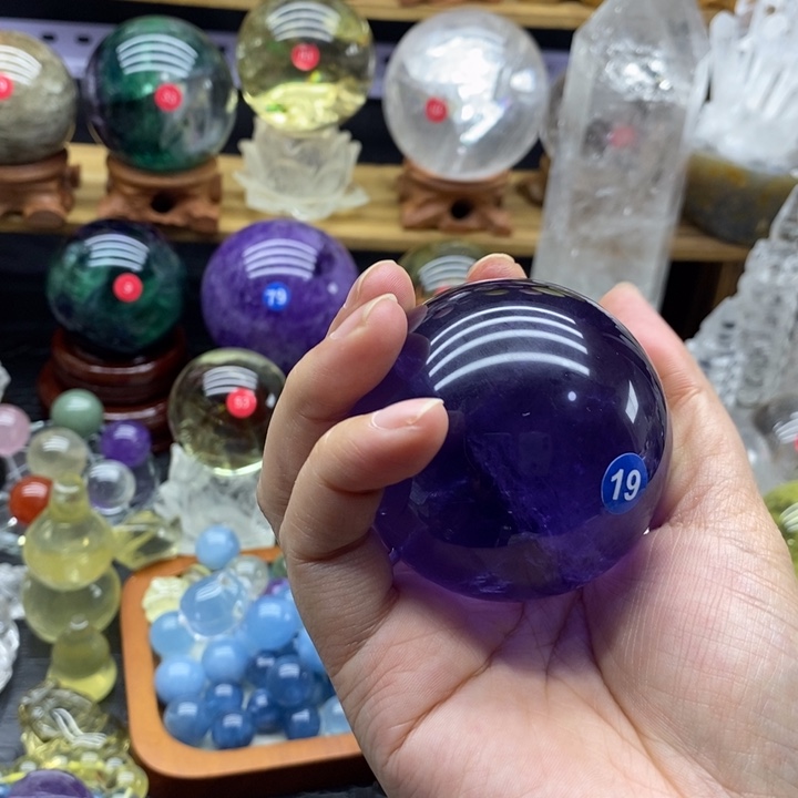 用***9石材天然柱萤石球