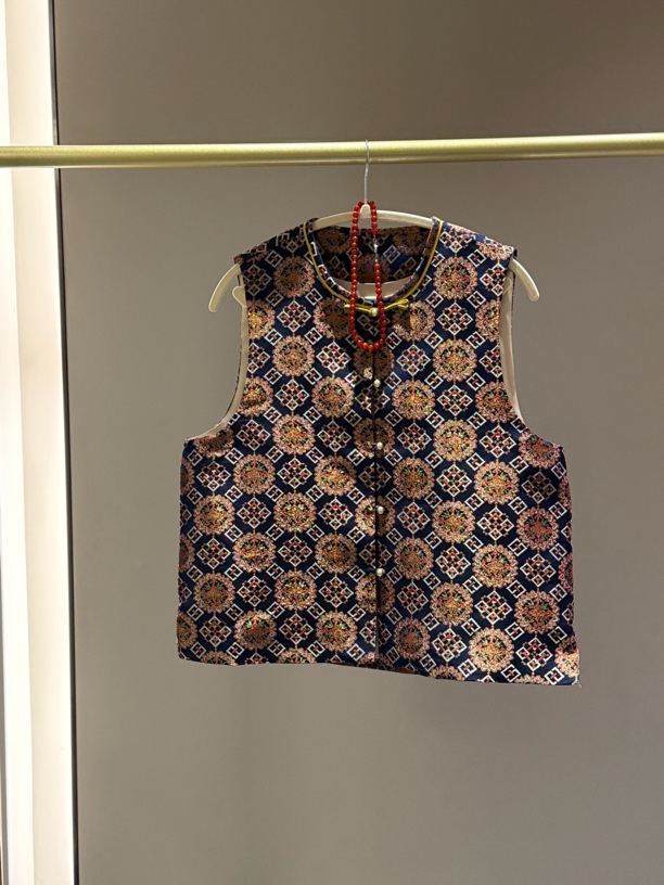 灵芝祥云 桑蚕丝宋锦马甲