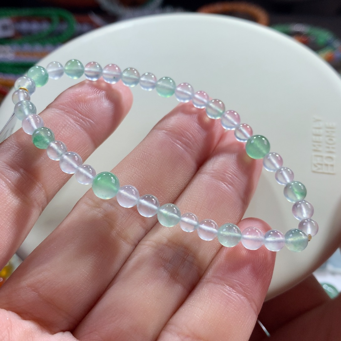 翡翠未镶嵌手链翡翠玻璃钢冰茅台白飘绿花卡4.30～6+