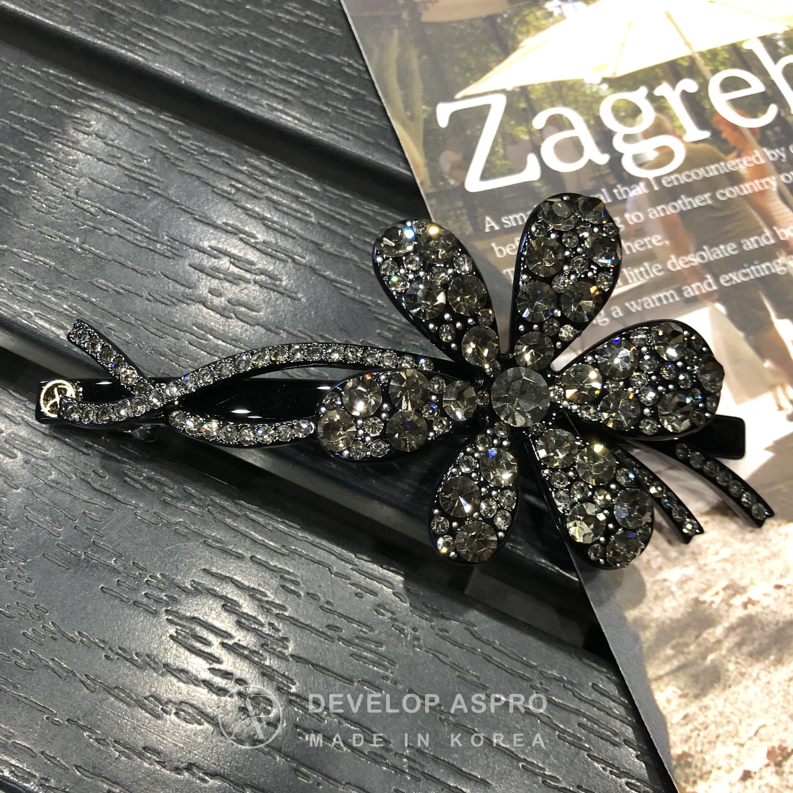 【现货 ASPRO醋酸】韩国正品气质时尚优雅满钻花朵弹簧夹B7-3-AP110