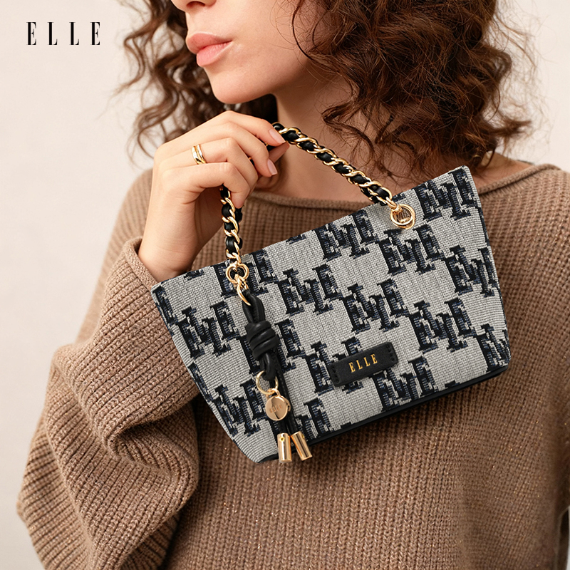 ELLE【开学礼物】25年新款轻奢百搭女士包提花菜篮子托特包包斜挎包