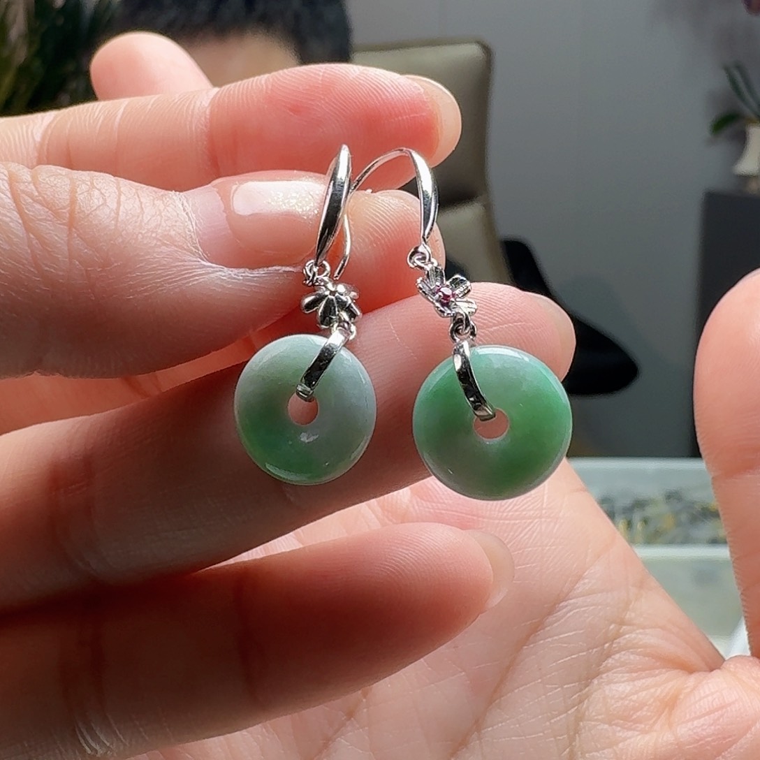 翡翠耳饰银S925镶嵌天然