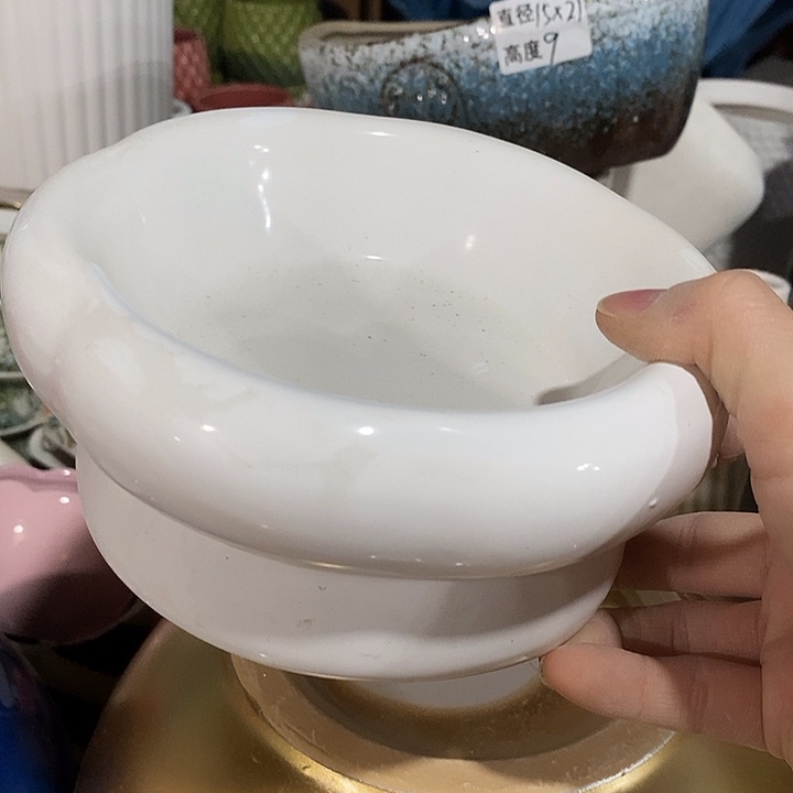 陶盆有孔 瑕疵针孔漏釉介意勿拍外口 14外高7