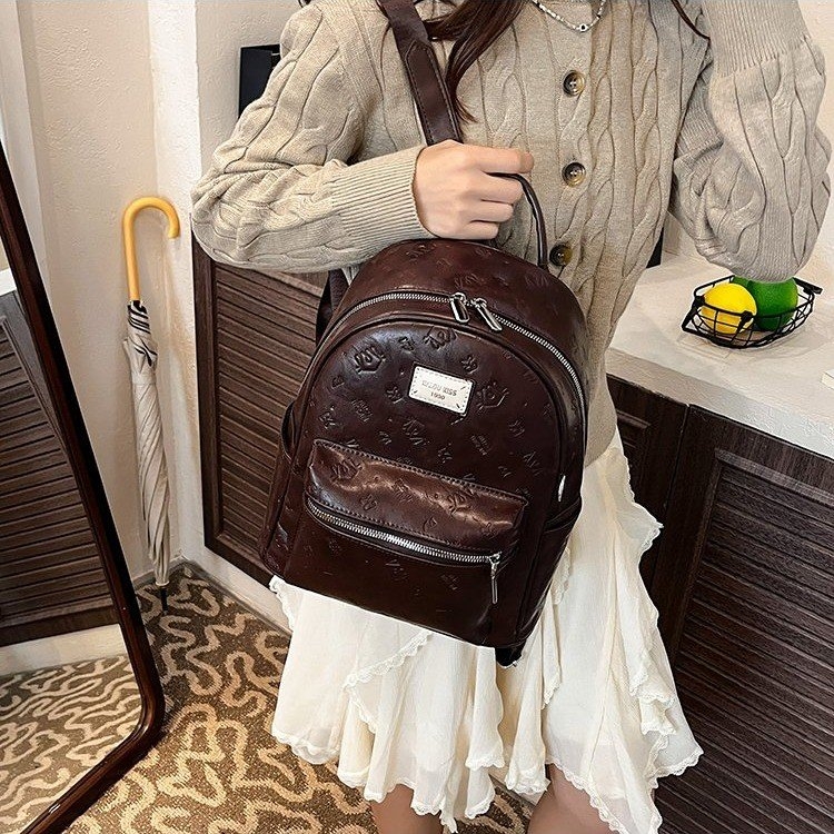 女大学生美拉德色系上课双肩包包2025秋冬可爱印花大容量双肩包