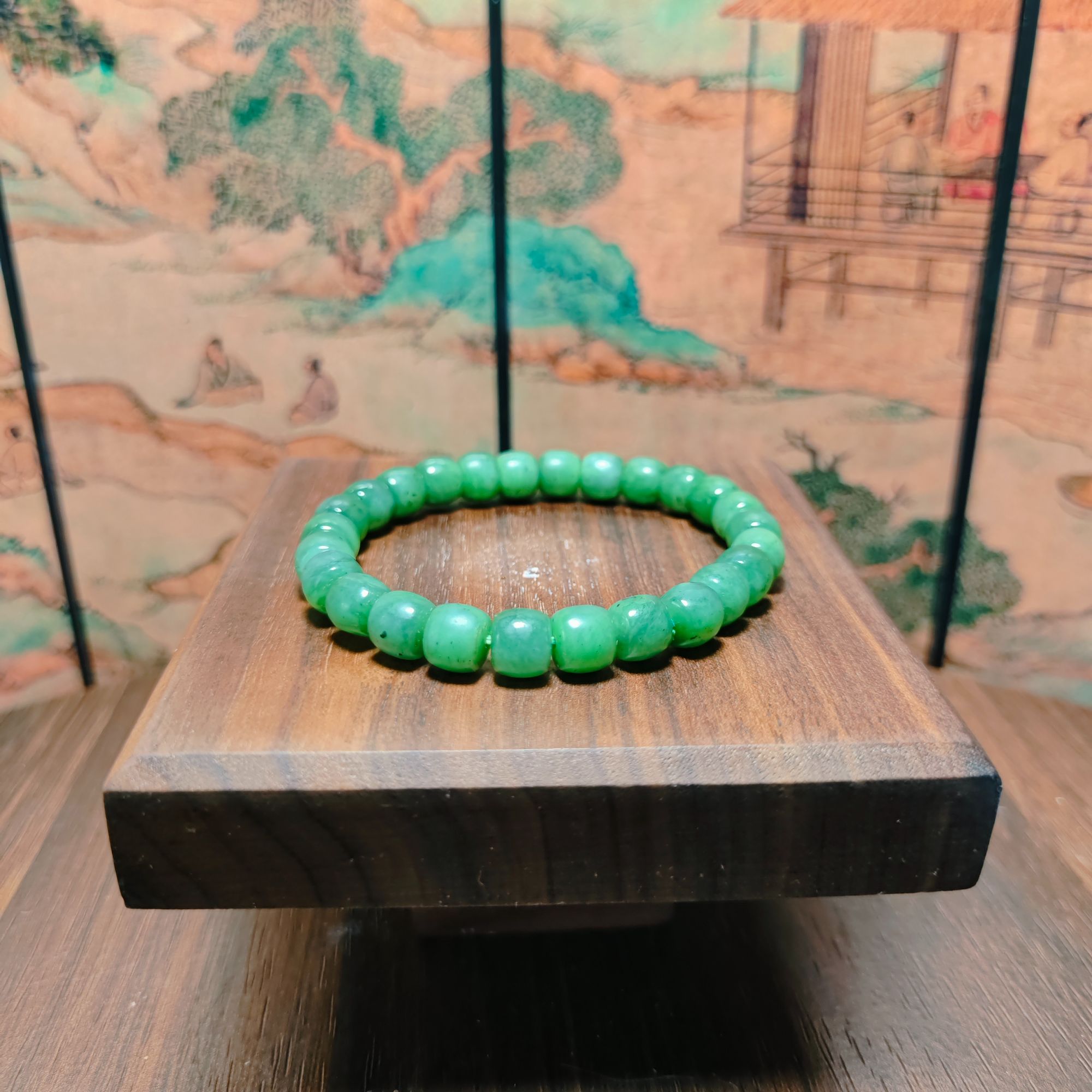 N和田玉碧玉桶珠手串（卡8）0416