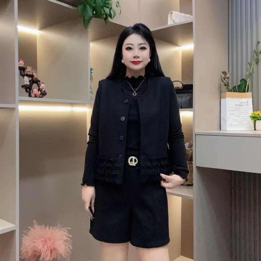 冬季马甲两件套-甜 8539公主风花边设计百搭款胖MM大码女装新款